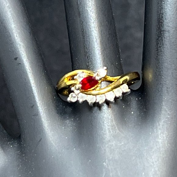 14k GE Gold, Red And Clear Rhinestone Statement Ring Signed MAJA (R295) - Picture 1 of 8